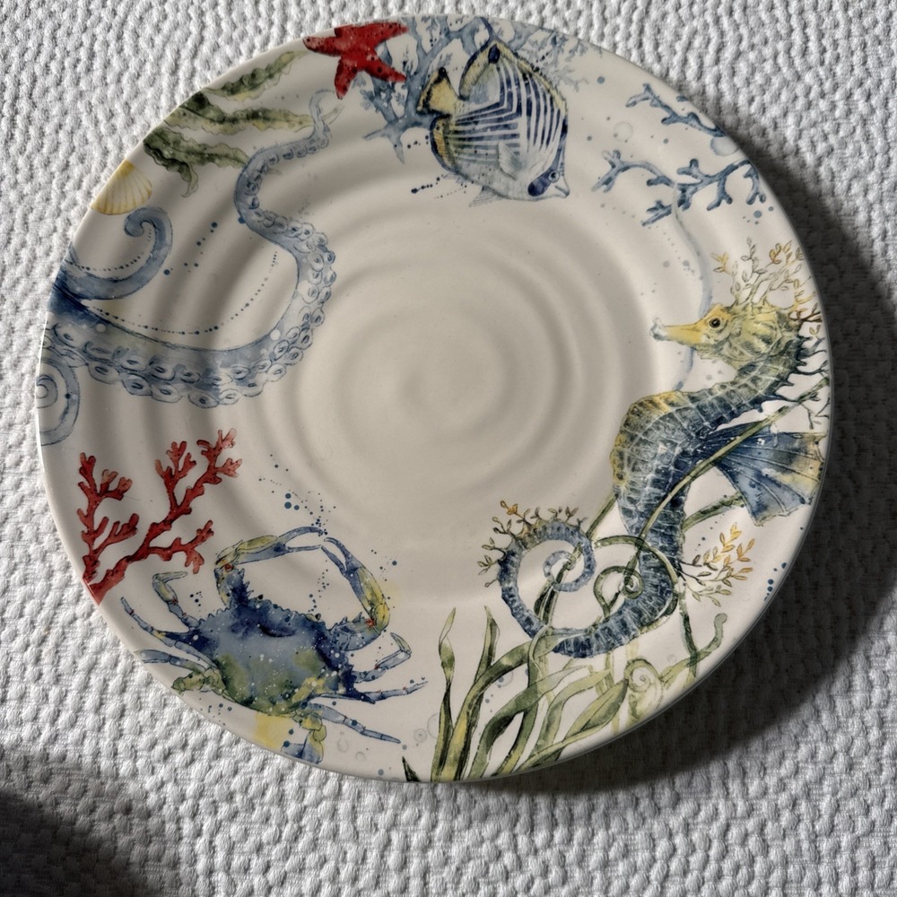 Pier 1 Sea Life RARE Discontinued Pattern Stoneware Ceramic Dinner Plate 10.75"
